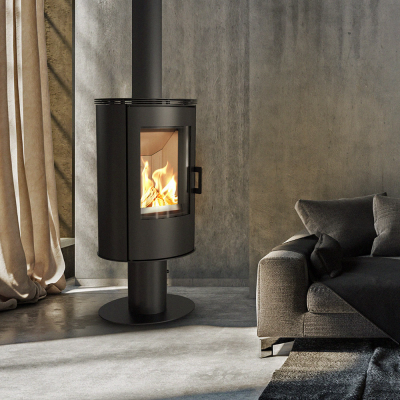 KRATKI Koza AB STAL DR  NOGA GLASS  z wylotem spalin Ø 150 czarny termotec