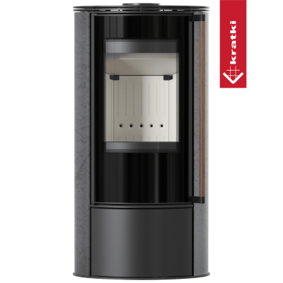Piec stalowy ERIK ø 150 5,5 kW ozdobna ceramika akumulacyjna GRAFITE SATIN pokrywa stalowa; klamka z drewna egzotycznego Jatoba Piec stalowy ERIK ø 150 5,5 kW ozdobna ceramika akumulacyjna GRAFITE SATIN pokrywa stalowa; klamka z drewna egzotycznego Jatoba