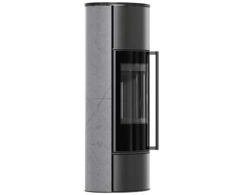 Piec stalowy KRATKI ERIK Ø 150 5,5 kW wysoka ozdobna ceramika akumulacyjna GREY SATIN pokrywa stalowa; czarny termotec z domykaniem Piec stalowy KRATKI ERIK Ø 150 5,5 kW wysoka ozdobna ceramika akumulacyjna GREY SATIN pokrywa stalowa; czarny termotec z domykaniem