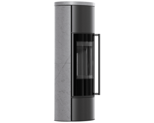 Piec stalowy KRATKI ERIK Ø 150 5,5 kW wysoka ozdobna ceramika akumulacyjna GREY SATIN pokrywa ceramiczna; czarny termotec