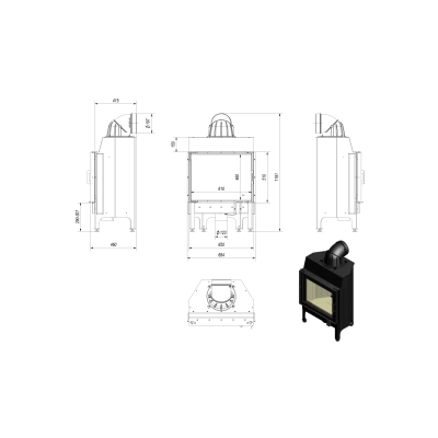Inteligentny kominek powietrzny stalowy KRATKI NADIA 10 kW Ø 200 MSK GLASS