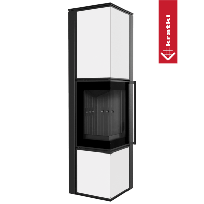 Piec stalowy KRATKI TORA/L 8 kW Ø 150 biały panel szklany czarne wyłożenie z domykaniem