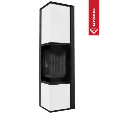 Piec stalowy KRATKI TORA/L 8 kW Ø 150 biały panel szklany czarne wyłożenie z domykaniem