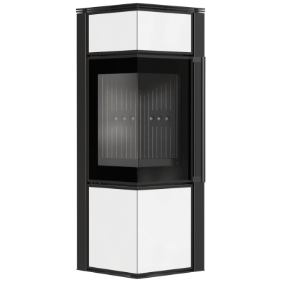 Piec stalowy KRATKI TORA/S 8 kW Ø 150 biały panel szklany czarne wyłożenie z domykaniem